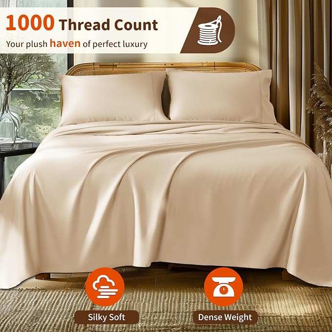 LBRO2M Split King Sheet Sets for Adjustable Bed 1000 Thread Count 100% Egyptian - Image 2