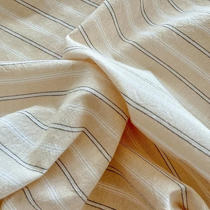 Nayoroom Striped Duvet Cover King Size 100% Washed Cotton Beige Duvet Cover - Image 6