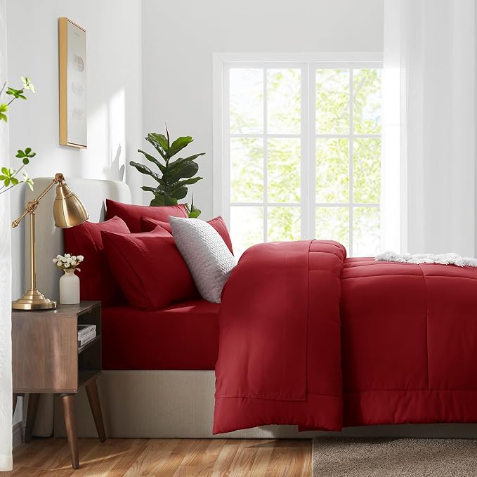CozyLux Full Size Comforter Sets Dark Red, 7 Pieces Bed in a Bag, All Season - Image 9
