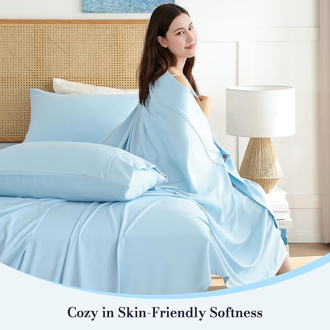 Queen Sheet Set 4 Pieces 16'' Deep Pocket Fitted Sheets Soft Breathable - Image 2