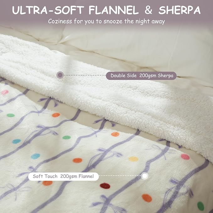 Purple Bow Heated Blanket Twin Size 62" x 84" - Image 3