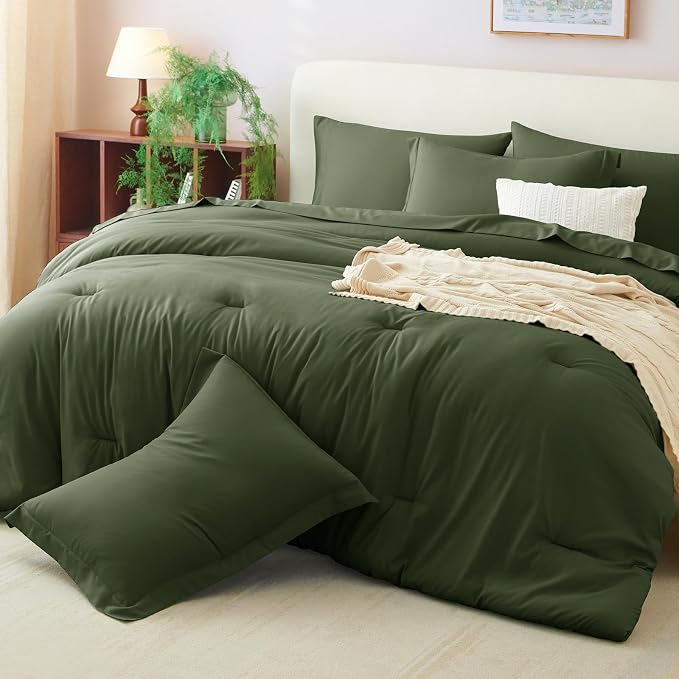 CozyLux California King Comforter Set Olive Green, 7 Pieces Cal King Bed in a - Image 9