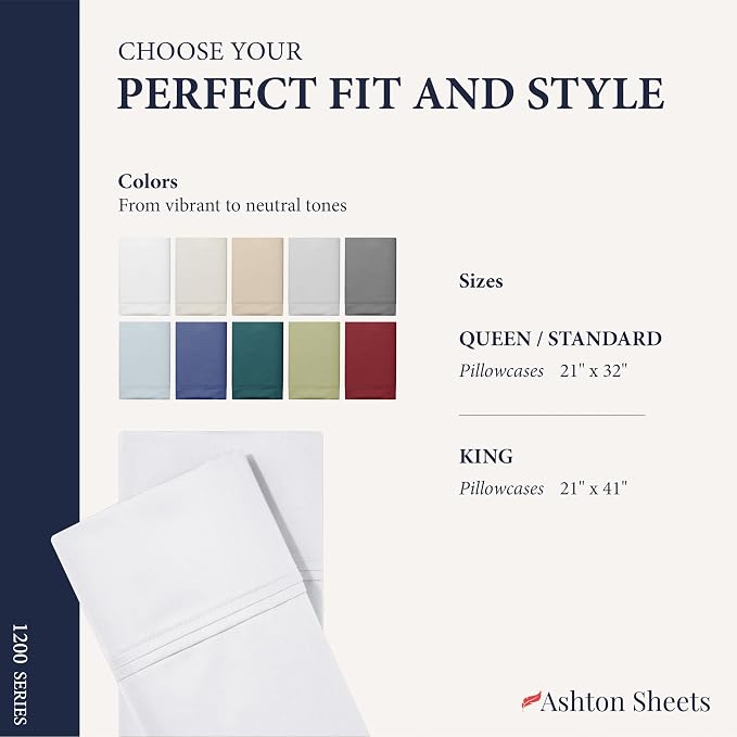 100% Egyptian Cotton Pillow Cases Standard/Queen Size Set of 4 - Image 7
