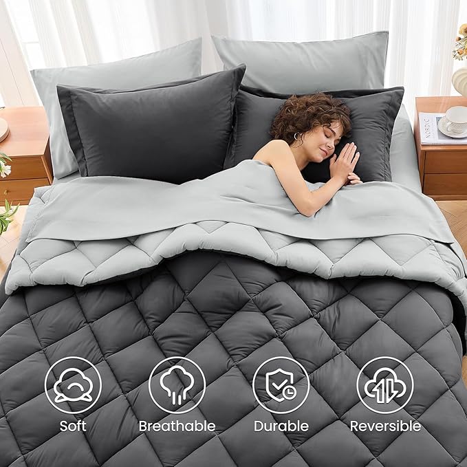 MUXHOMO 7 Pieces California King Comforter Set, Reversible Bed in a Bag Cal - Image 6