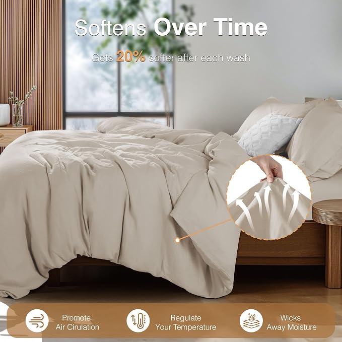 SONORO KATE 100% French Linen Duvet Cover Full Size, Soft Breathable - Image 5