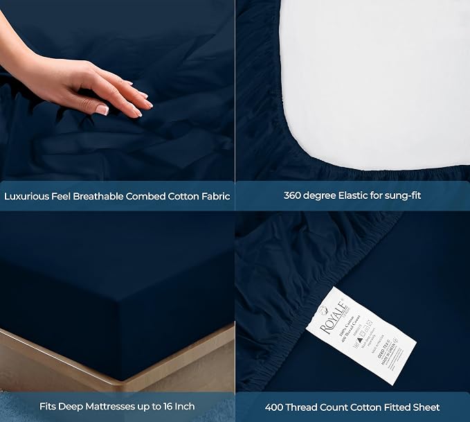 Royale Linens 400 Thread Count 100% American Grown Cotton Fitted Sheet Full Size - Image 5