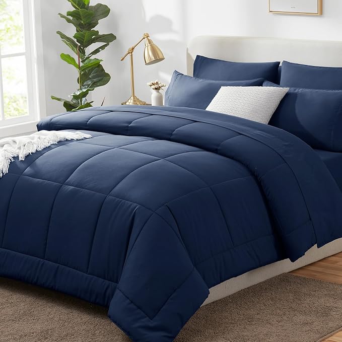 CozyLux Oversized Queen Comforter Sets Navy Blue, 7 Pieces Bed in a Bag by CozyLux