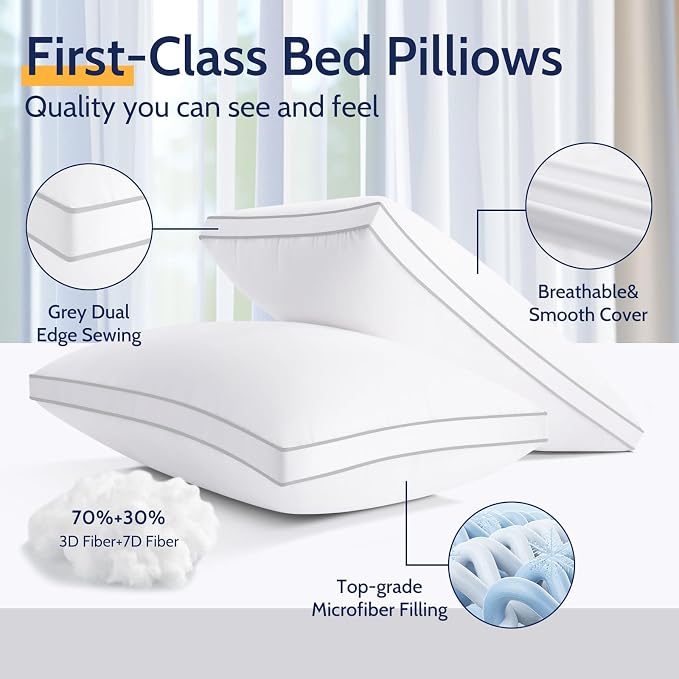 ROUMEA Pillows King Size Set of 2, Gusseted Bed Pillows - Image 4