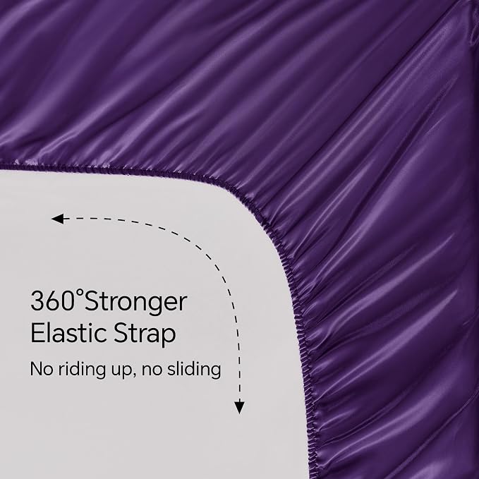 BEDELITE Satin Sheets Twin XL Size Bed Set, Luxury Soft Plum Purple Sheets - Image 5