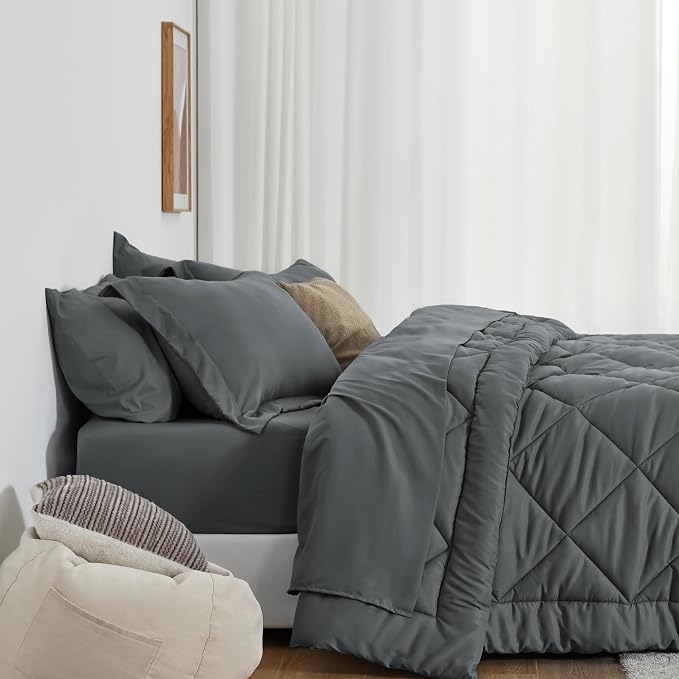 Love's cabin Twin Comforter Set Dark Grey, 5 Pieces Twin Bed in a Bag, All - Image 3