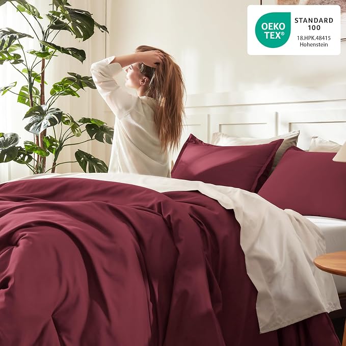 Litanika Burgundy Red Comforter Set King Size, 3 Pieces Lightweight Solid - Image 4
