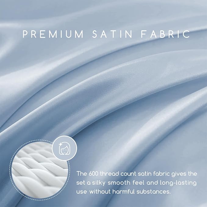 MR&HM Satin Bed Sheets with Elastic Corner Straps, Full Size Sheets Set - Image 2