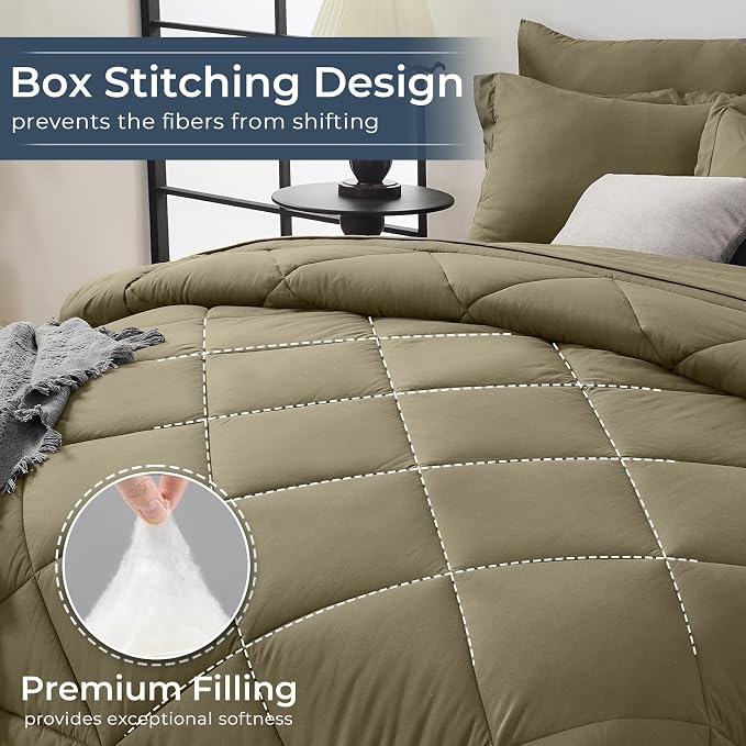 HEVUMYI Olive Green California King Comforter Set - Image 4