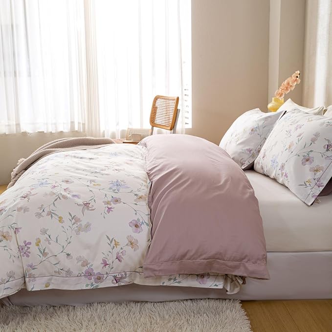 OAITE Duvet Cover Set Queen Size Floral Pattern Ultra Soft 100% Cotton Duvet - Image 4