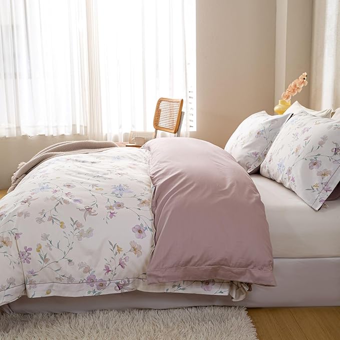 OAITE Duvet Cover Set King Size Floral Pattern Ultra Soft 100% Cotton Duvet - Image 5