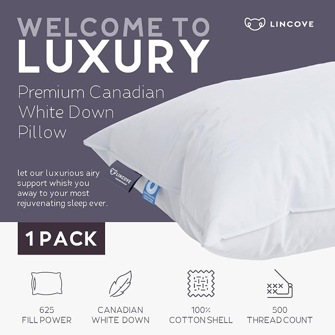 Lincove Cloud Natural Canadian Down and Waterfowl Feather Pillow, 500 Thread - Image 2