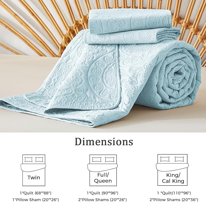 WURUIBO Sky Blue Quilt Set King/Cal King Size, Embossing Microfiber Bedspreads - Image 6