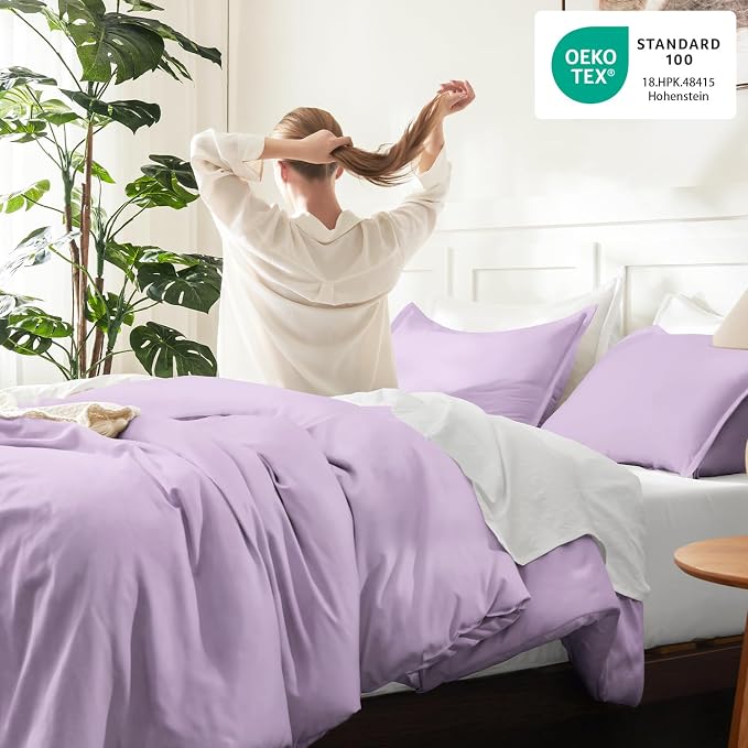 Litanika Lavender Purple Comforter King Size, 3 Pieces Lightweight Solid - Image 4