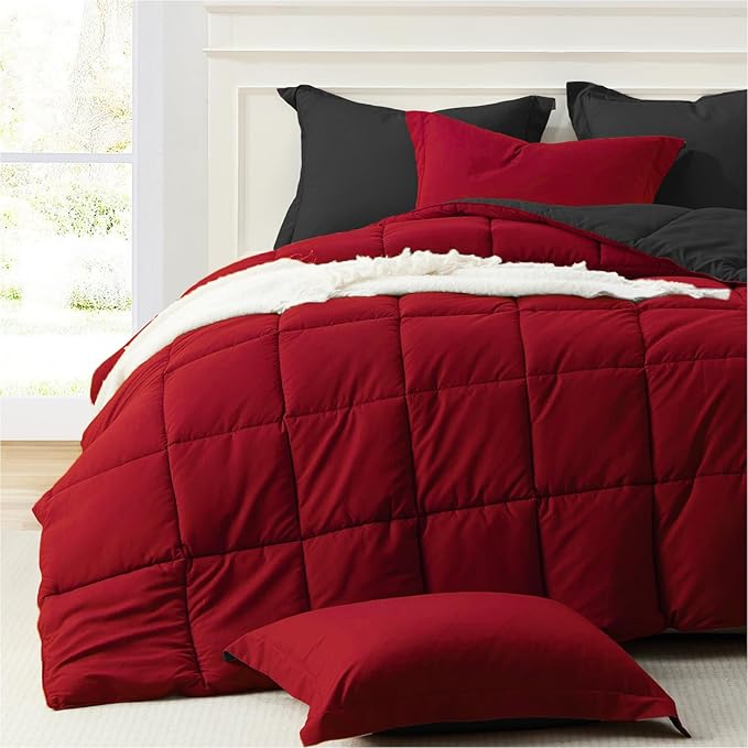 Homelike Moment King Size Comforter Set Black, Lightweight Reversible Red by HomelikeMoment