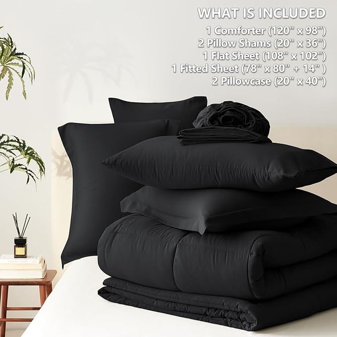 CozyLux Oversized King Comforter Sets Black, 7 Pieces Bed in a Bag, 120x98 Box - Image 7