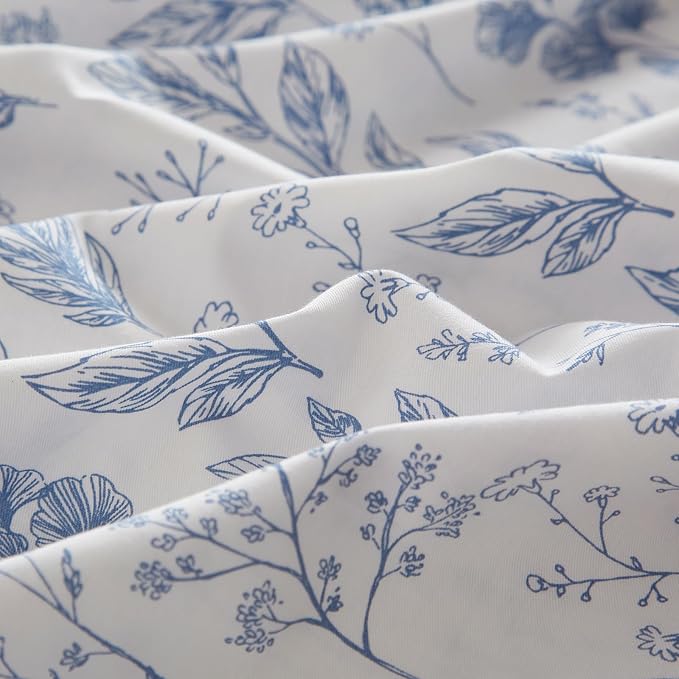 mixinni Small Floral Print Duvet Cover Queen Blue Flower Leaf Duvet Cover Set - Image 4