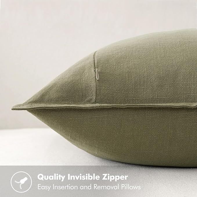MIULEE Decorative Linen Euro Sham Pillow Covers 24x24 Light Olive Green ​Boho - Image 3