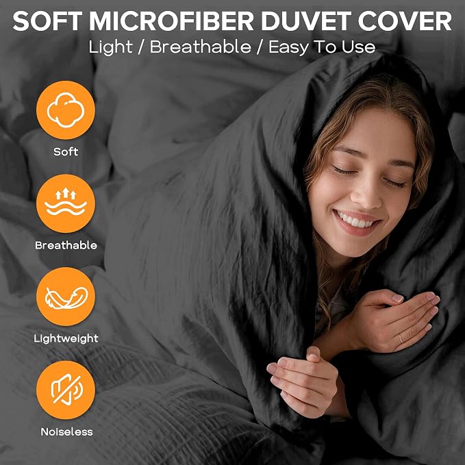 Cozyide Dark Grey Duvet Cover King Size, 3 Pieces Bedding Duvet Covers - Image 4