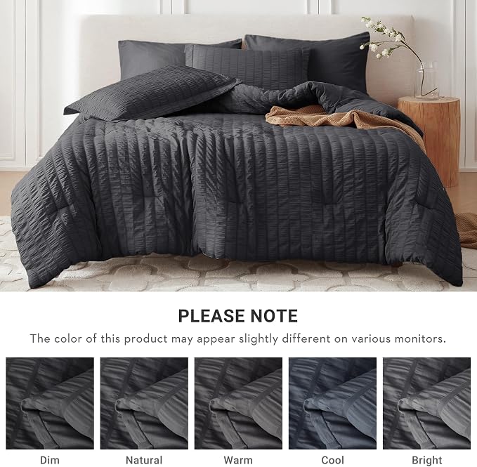 MUXHOMO 5 Pieces Twin Comforter Set, Seersucker Bed in a Bag Twin Size - Image 5