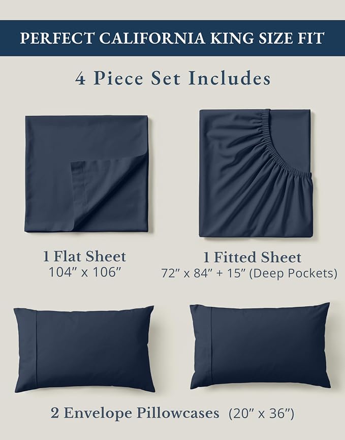 LANE LINEN 100% Organic Cotton California King Bed Sheets, 4-Piece Pure Percale - Image 4