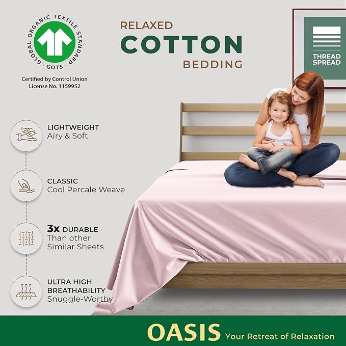 THREAD SPREAD 100% Organic Cotton Percale Flat Sheet King Size - Image 2