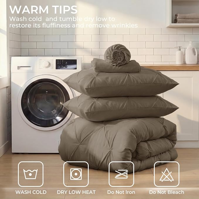 Sasttie Twin Comforter Set, 5-Piece Bed in a Bag, Pintuck Bedding Sets - Image 9