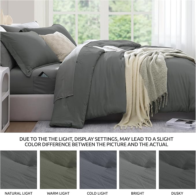 WRENSONGE Queen Comforter Set- 7 Pieces Soft Grey Bed in a Bag - Image 6