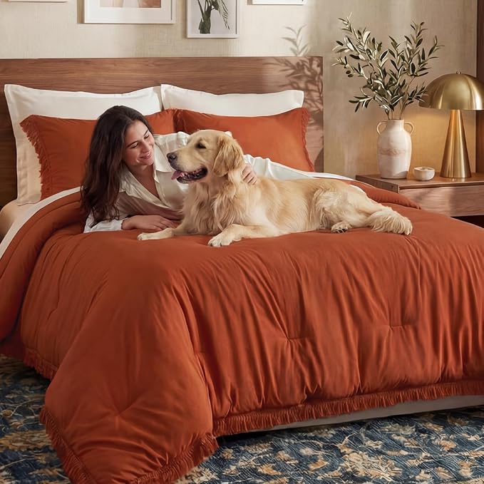 Andency Comforter Oversized King Terracotta 120x98, 3 Pieces Boho Winter - Image 9