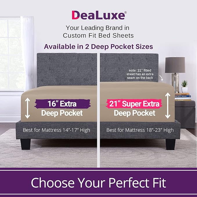 Real 16' Fitted Bed Sheets Deep Pocket Full Size, Fit 14'18' Mattresses & - Image 2