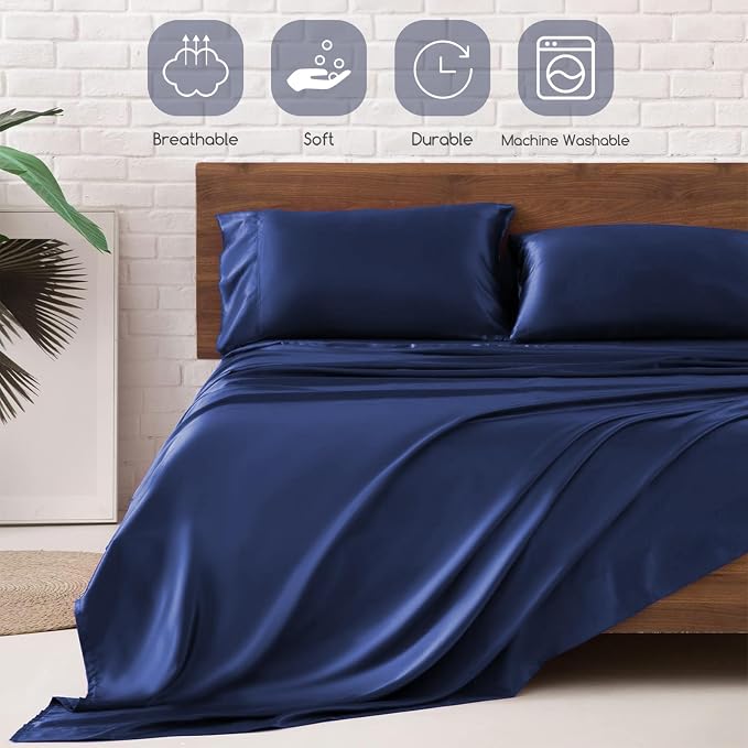 MR&HM Satin Bed Sheets, Full Size Sheets Set - Image 5