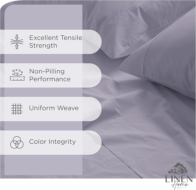 Linen Home 100% Cotton Percale Sheets King Size, Prelude Purple, Deep Pocket - Image 2