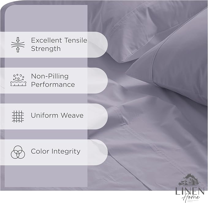 Linen Home Queen Percale Sheets 100% Cotton, 4-Piece Set, Deep Pocket Fits 16" - Image 2