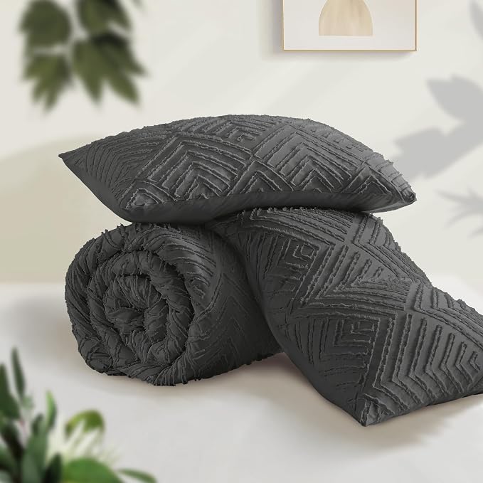 Andency Dark Grey California King Comforter Set, 3 Pieces Gray Boho Bedding Set - Image 3
