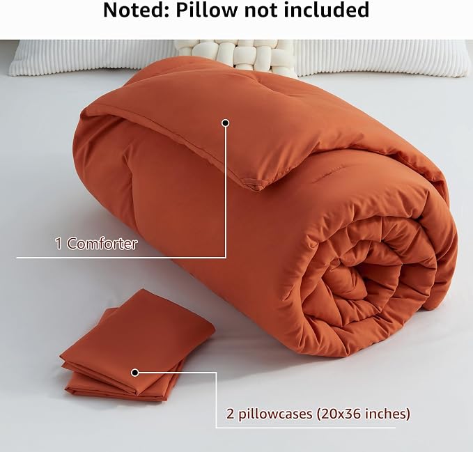 CozyLux Terracotta King Size Comforter Set, 3 Pieces Burnt Orange Rust Solid - Image 7