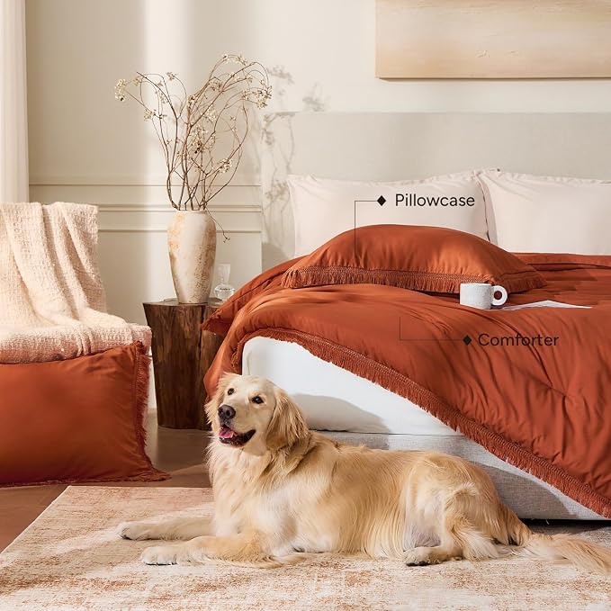 Andency Comforter Set Oversized King Terracotta 120x120, 3 Pieces Boho Fall - Image 5