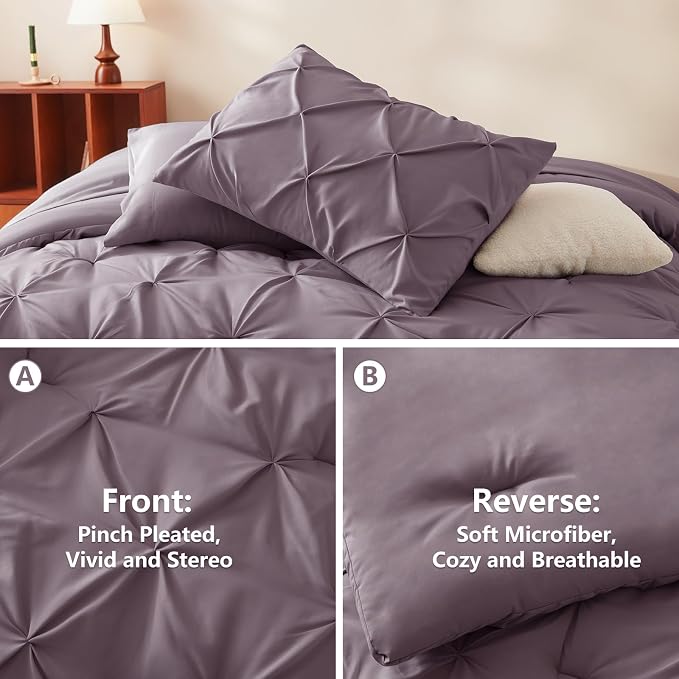 HIMEET Pintuck Bed in a Bag, 7 Pieces Full Size Comforter Set Dusty Purple - Image 3