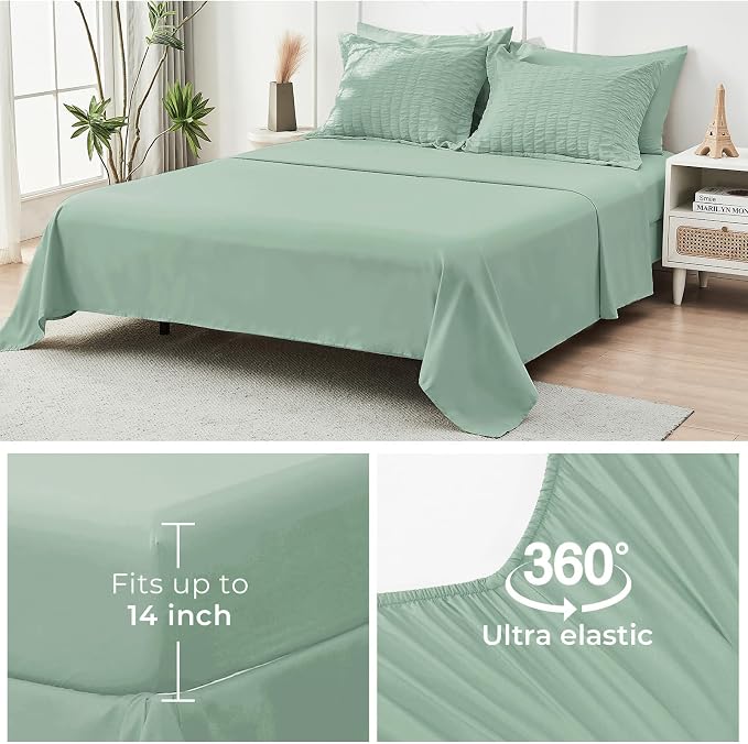 HYMOKEGE Sage Green Queen Comforter Set Seersucker 7 Pieces, All Season Luxury - Image 7