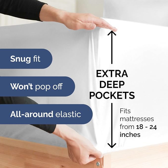 Extra Deep California King 400 Thread Count Cotton Fitted Sheet - Image 3