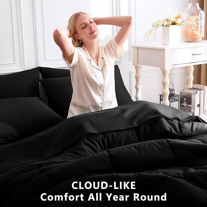 CozyLux Full Size Comforter Sets Black, 7 Pieces Bed in a Bag, All Season - Image 4