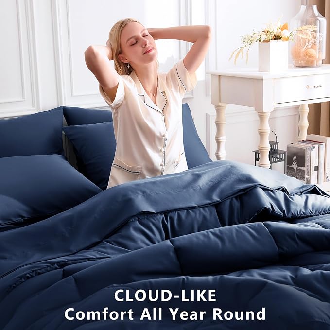 CozyLux Oversized Queen Comforter Sets Navy Blue, 7 Pieces Bed in a Bag - Image 4