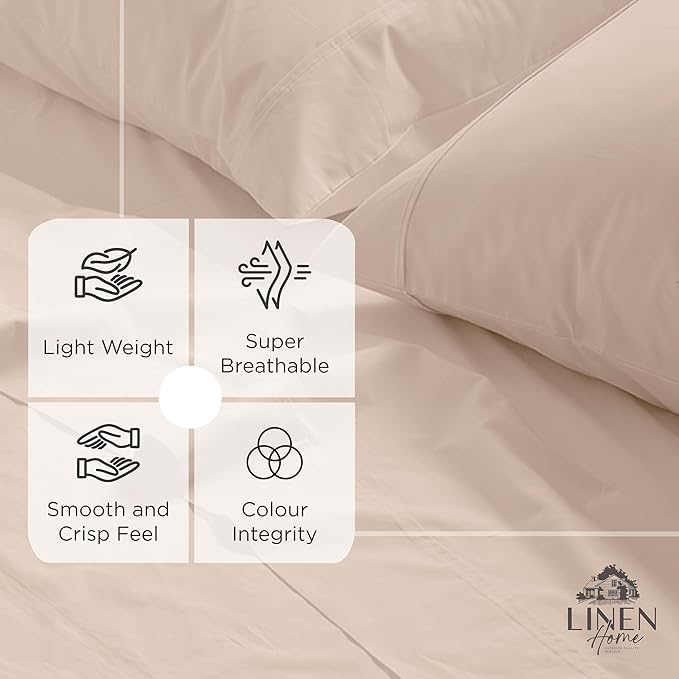Linen Home 100% Cotton Percale Weave Fitted Sheet, Queen Size, Sand Shell - Image 2