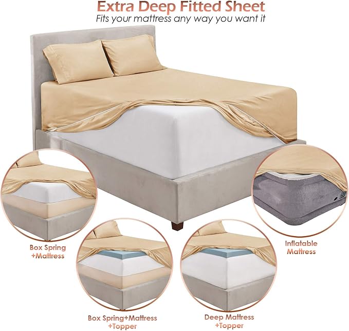 Hearth & Harbor Luxury Soft 6 Piece Bed Sheet Set Extra Deep Pocket Fitted - Image 6