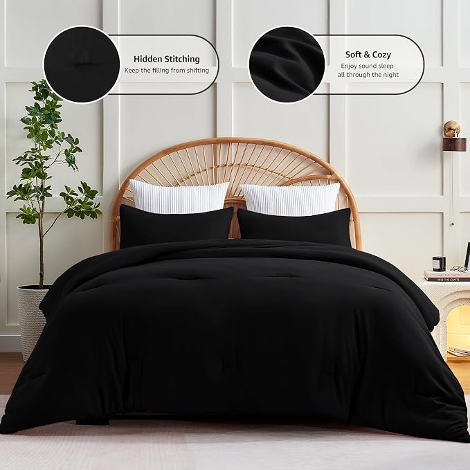 CozyLux Twin Comforter Black, 2 Pieces Twin Extra Long Comforter Set - Image 3