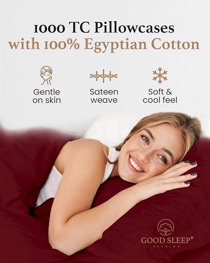 1000 TC Burgundy Standard Pillowcases Set of 4 100% Egyptian Cotton Pillow Cases - Image 4