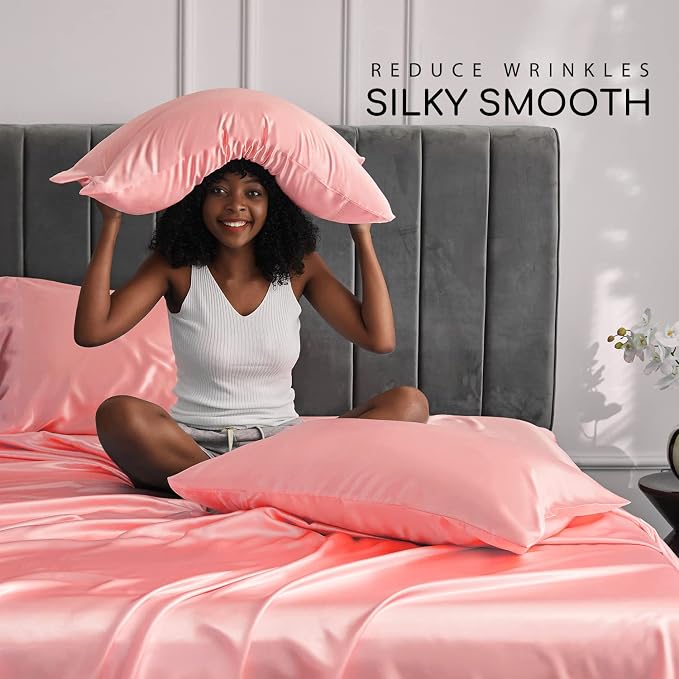 MR&HM Satin Bed Sheets, Full Size Sheets Set - Image 3